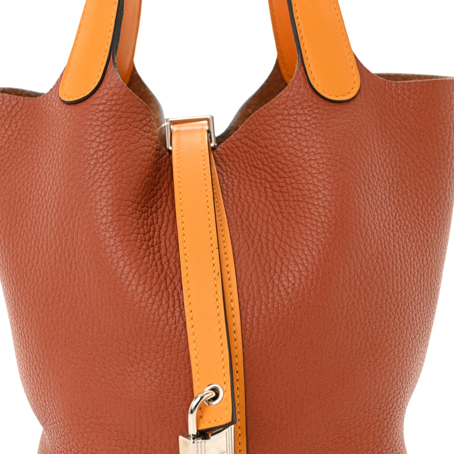 Hermes Taurillon Clemence Swift Picotin 18 PM Cuivre Jaune D'or 8 of 10