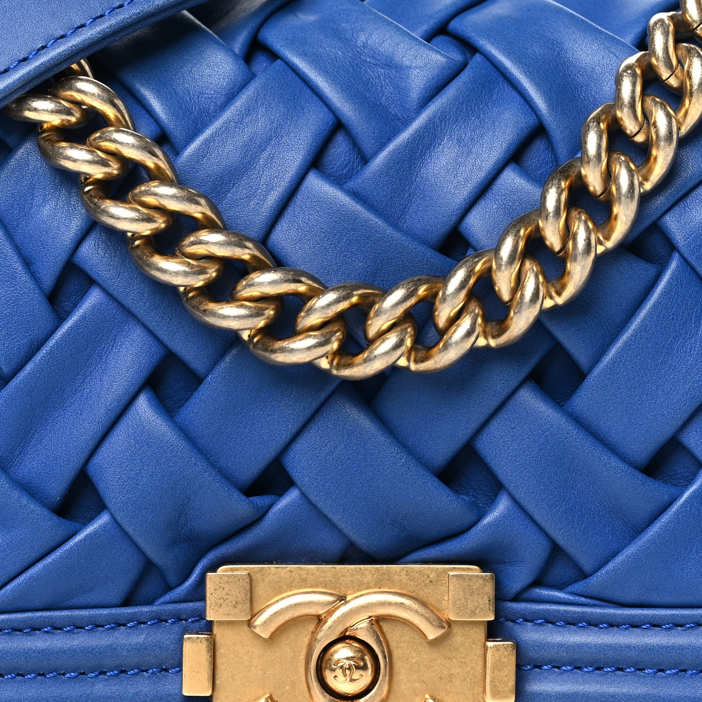 Lambskin Woven Mini Chateau Boy Flap Blue