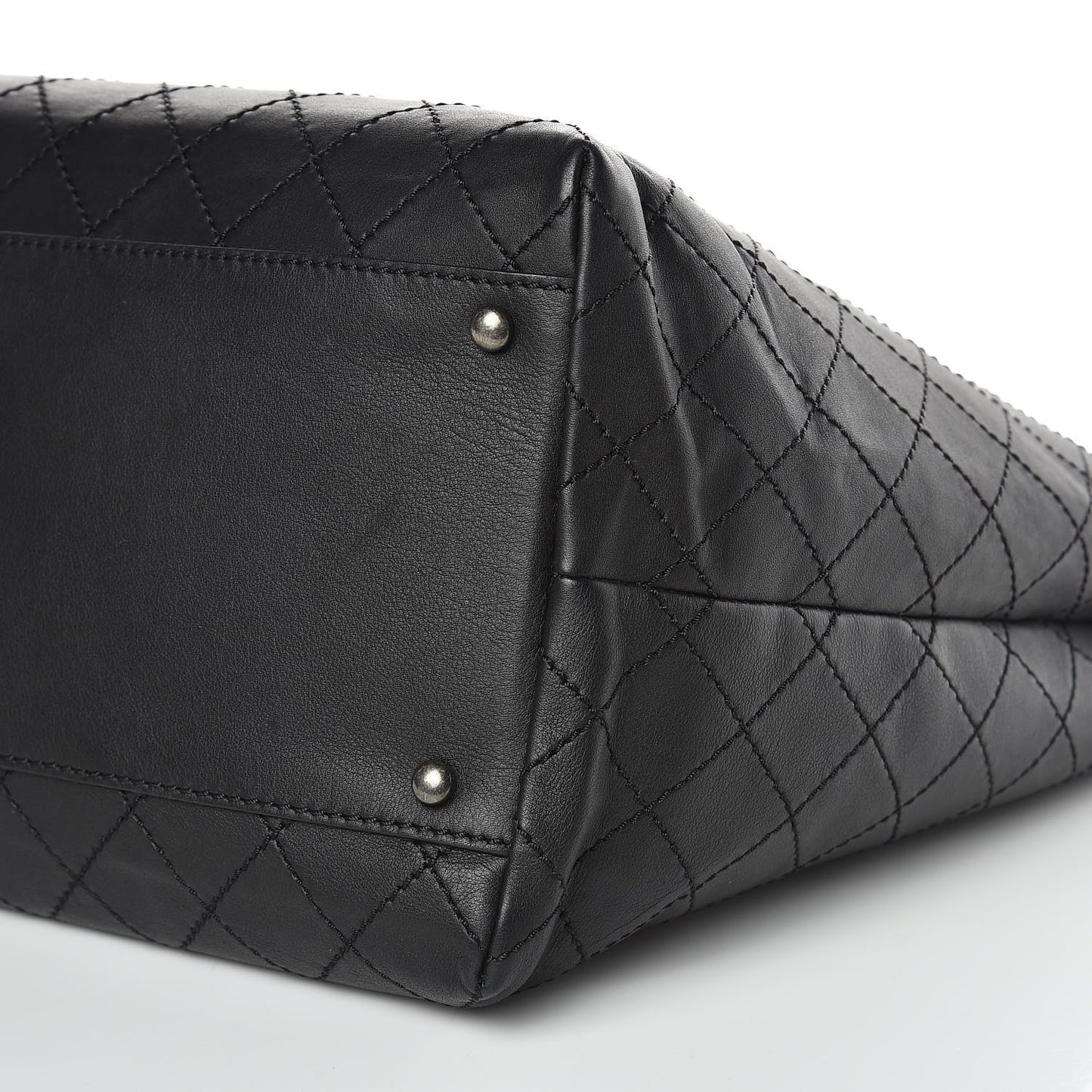 Calfskin Stitched Large Shopping Tote Black