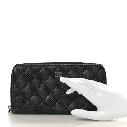 Chanel Perforated Lambskin Quilted Zip Around Wallet Black 2 of 9