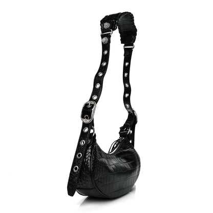 Balenciaga Extra Supple Calfskin Crystal Crocodile Embossed Le Cagole Shoulder Bag XS Black 3 of 10