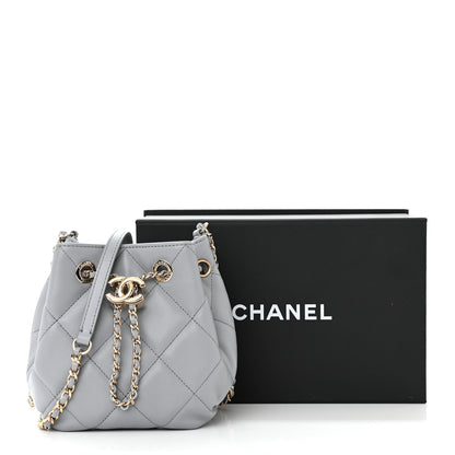 Chanel Lambskin Quilted CC Dweller Drawstring Bucket Bag Light Grey 11 of 11