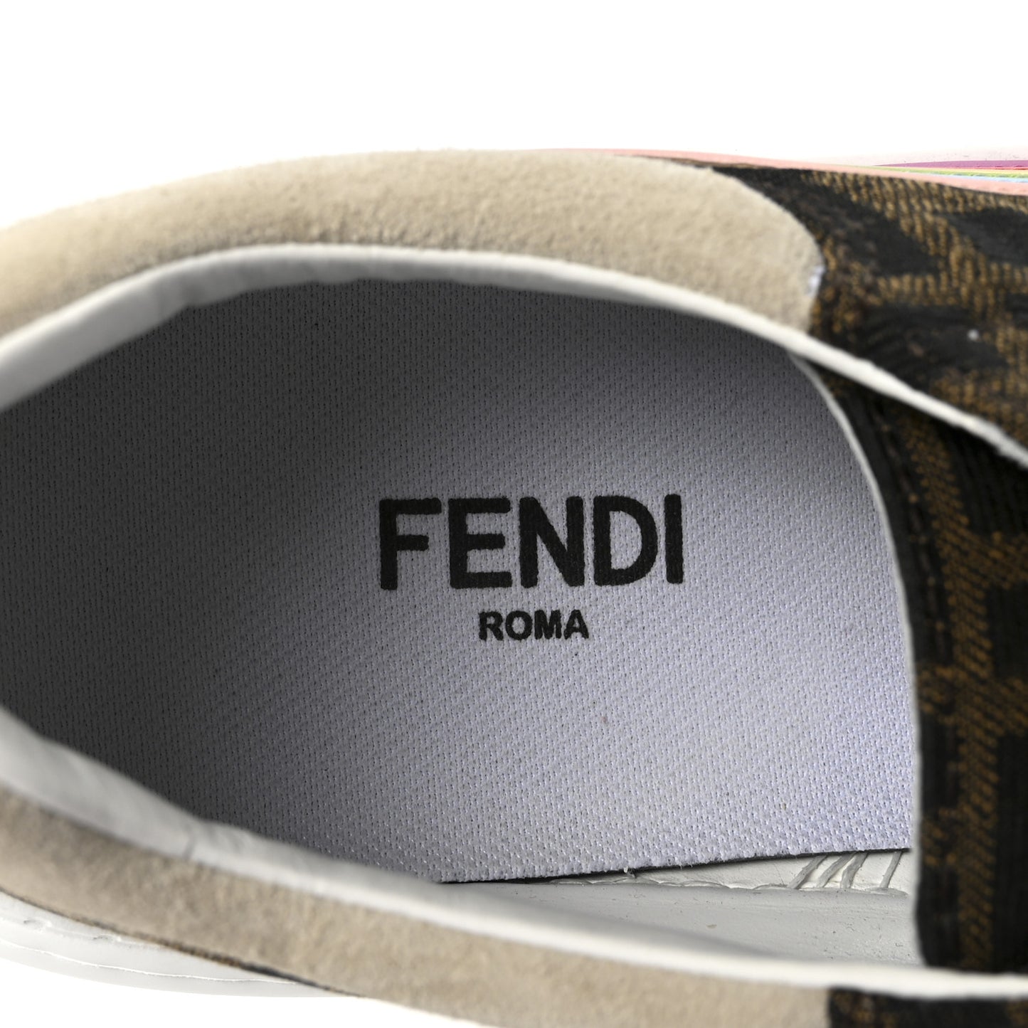 Fabric Jacquard FF Rainbow Womens Fendi Force Low-Top Sneakers 38.5 Tobacco Black White Multicolor