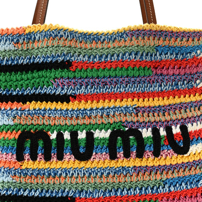 Miu Miu Cotton Crochet Stripe Vertical Tote Bag Multicolor 7 of 11