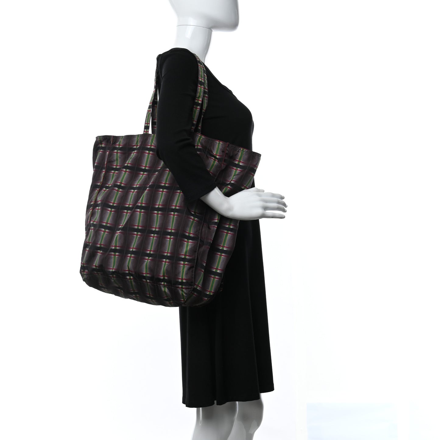 Tessuto Nylon Plaid Shopping Tote Multicolor