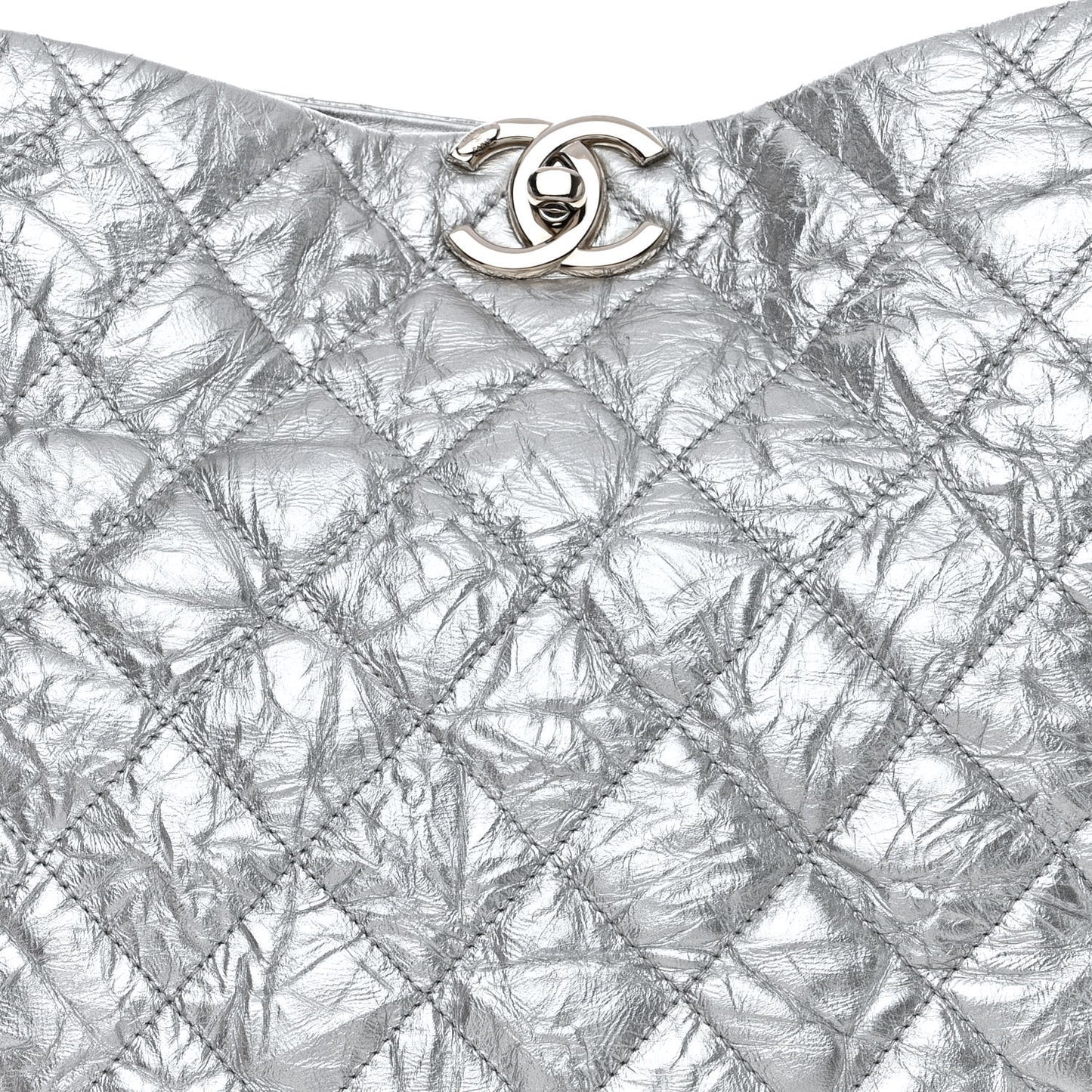 Metallic Crackled Calfskin Quilted Large Big Bang Hobo Silver