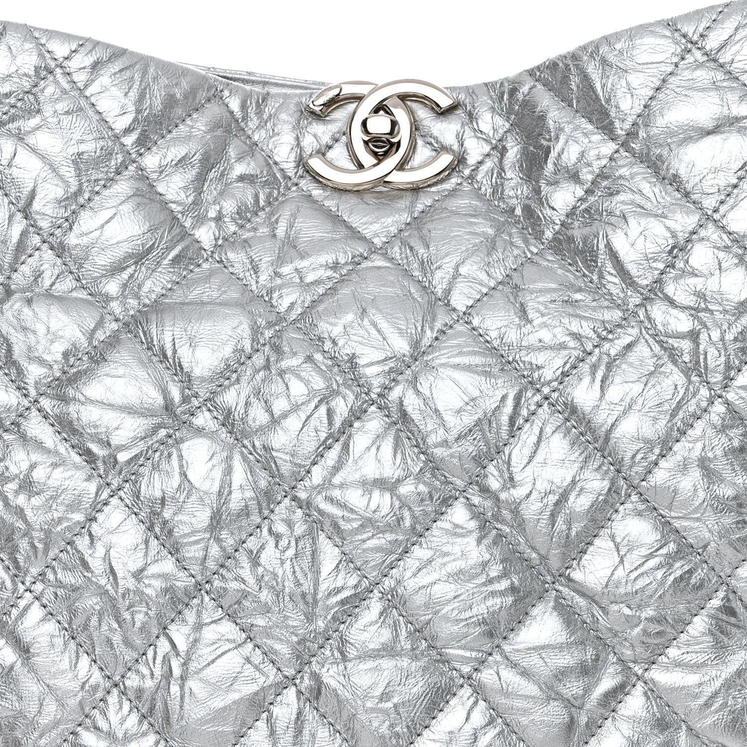 Chanel Metallic Crackled Calfskin Quilted Large Big Bang Hobo Silver 8 of 10