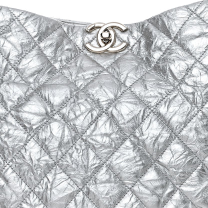 Chanel Metallic Crackled Calfskin Quilted Large Big Bang Hobo Silver 8 of 10
