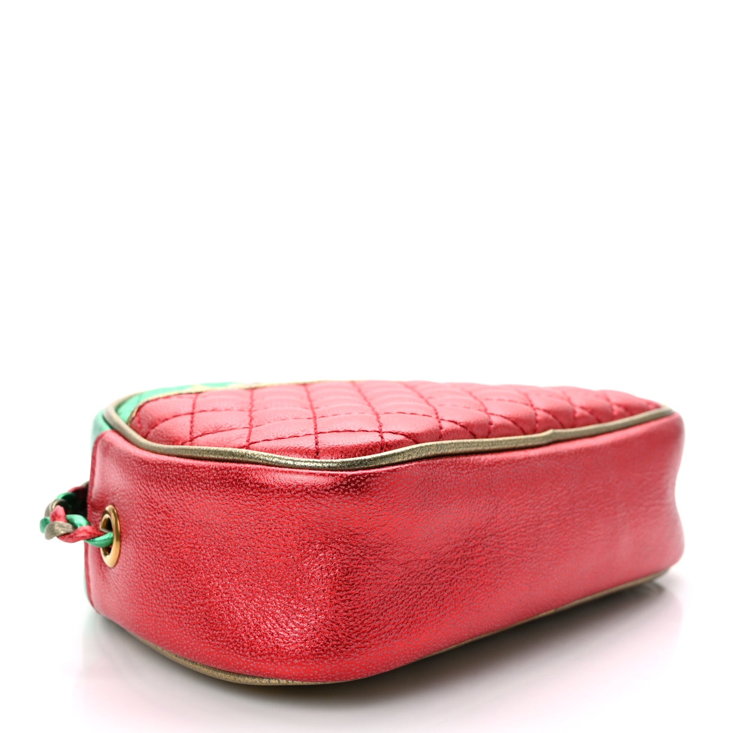 Laminated Nappa Trapuntata Mini Zumi Dome Shoulder Bag Rosso Jasmine Green Rame