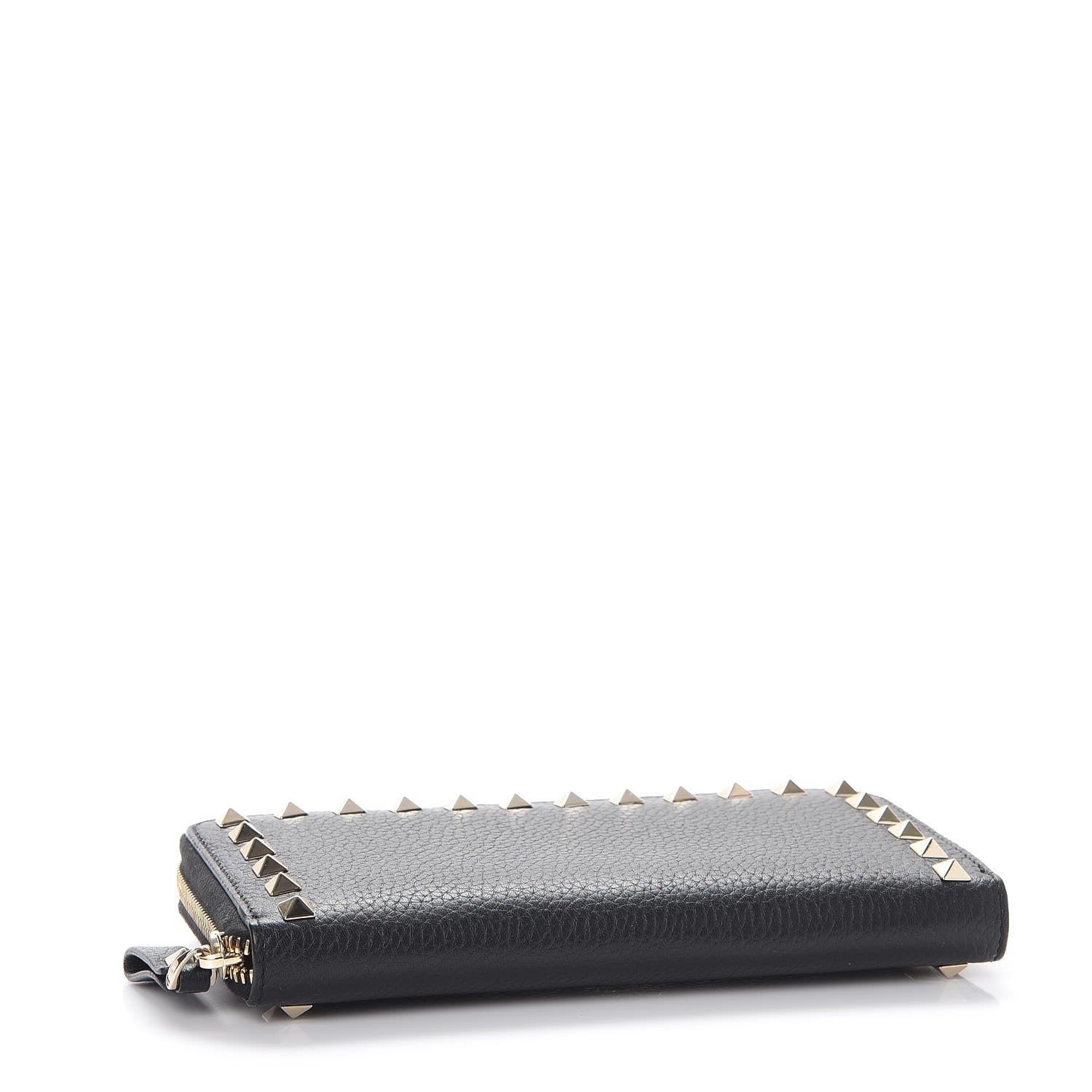Valentino Garavani Pebbled Calfskin Rockstud Zip Around Wallet Black 4 of 9