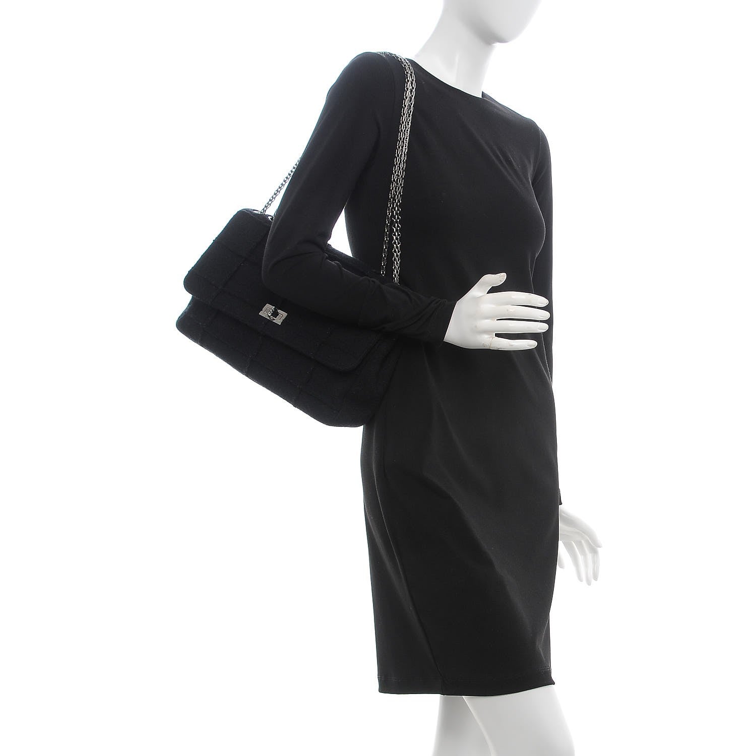 Chanel Wool Patchwork Mademoiselle Jumbo Flap Black 2 of 10