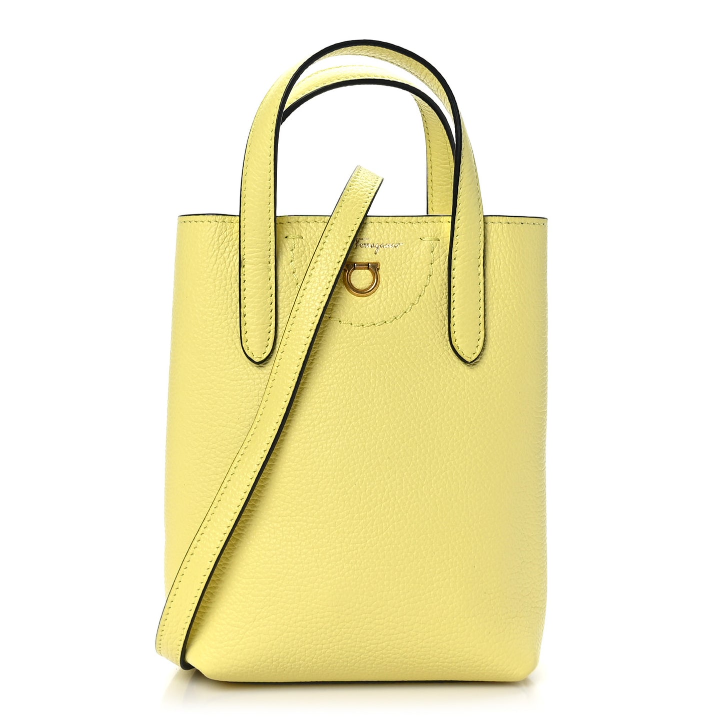 Tumbled Calfskin Gancini Mini Bag Yellow