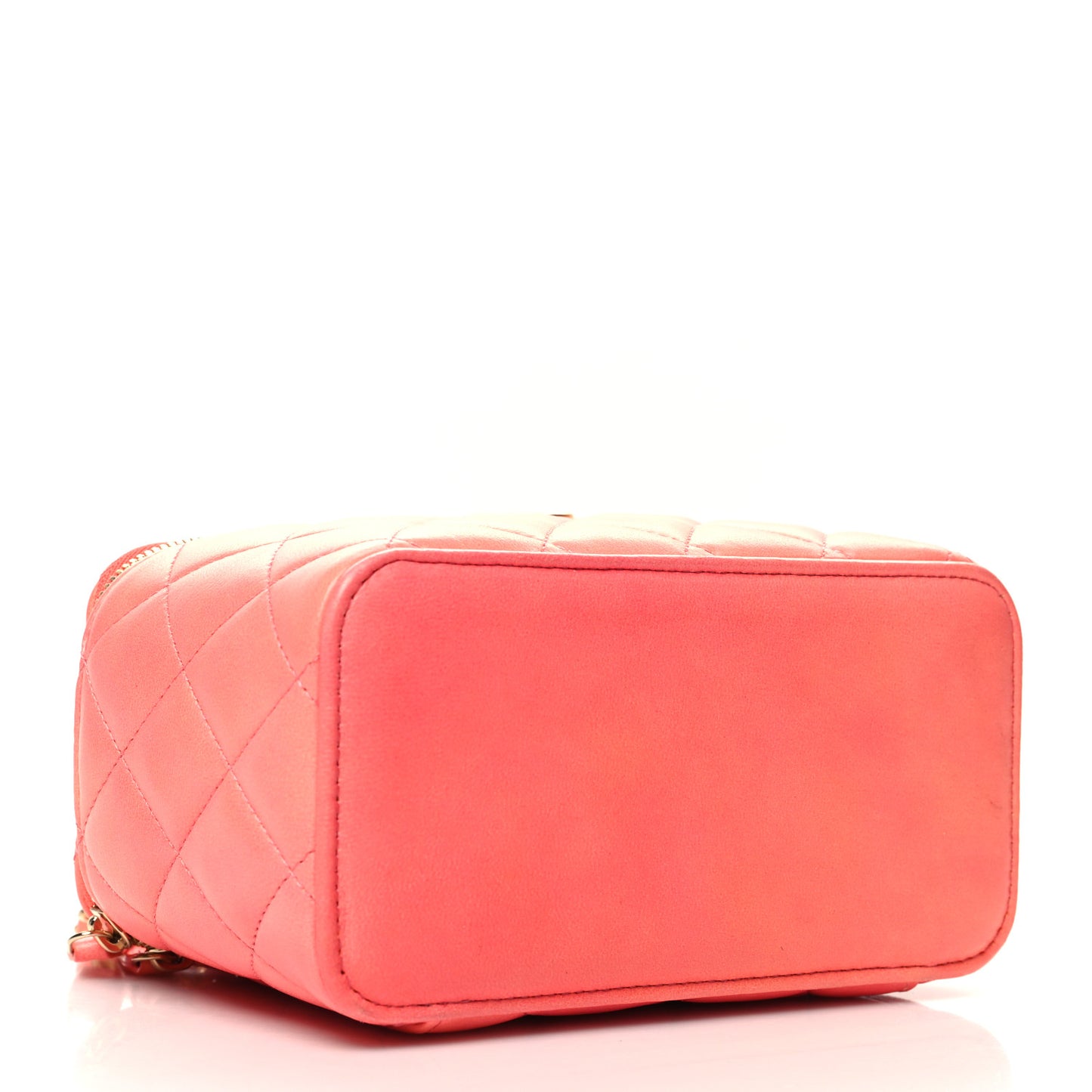 Lambskin Quilted Ombre Small Top Handle Vanity Case With Chain Coral