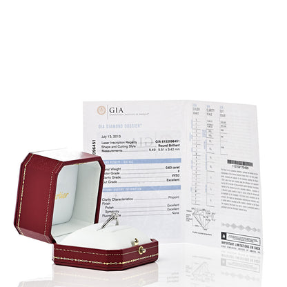 Cartier Platinum Diamond .63ct Solitaire Engagement Ring 57 8 7 of 7