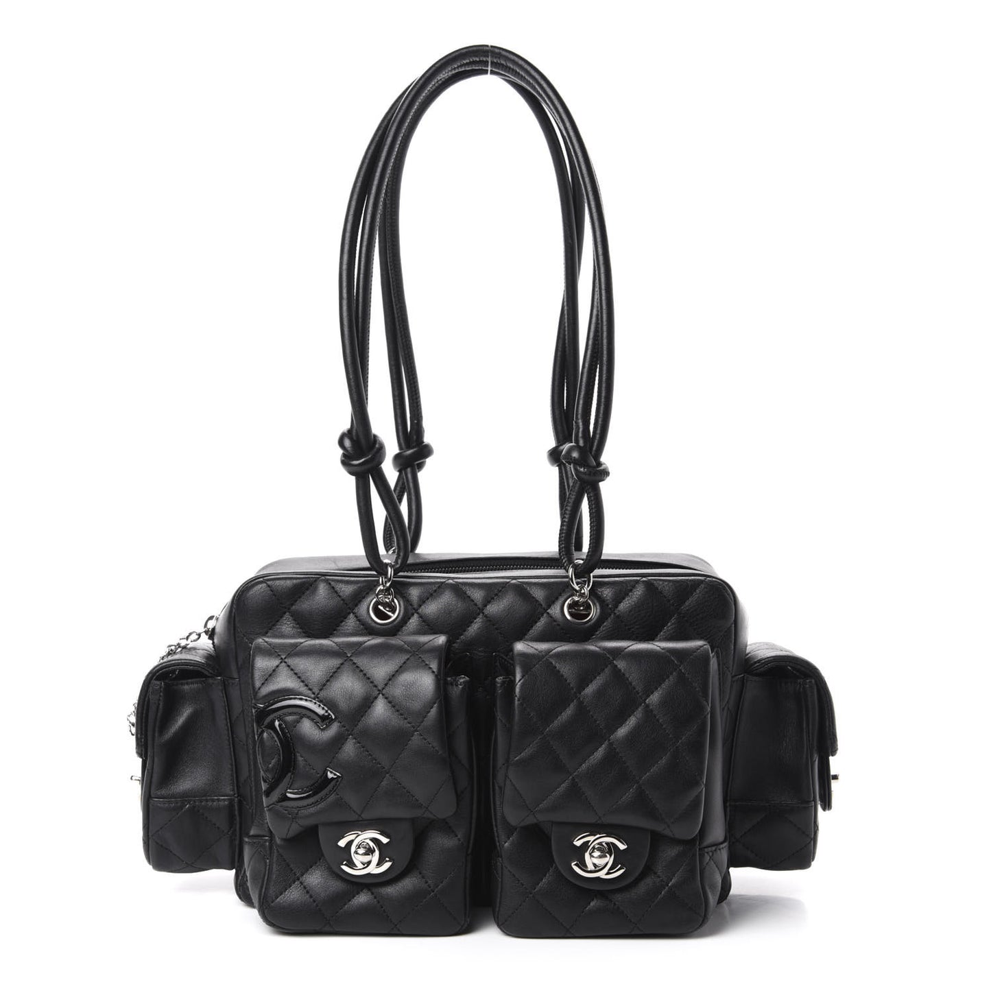 Calfskin Quilted Small Cambon Multipocket Reporter Black