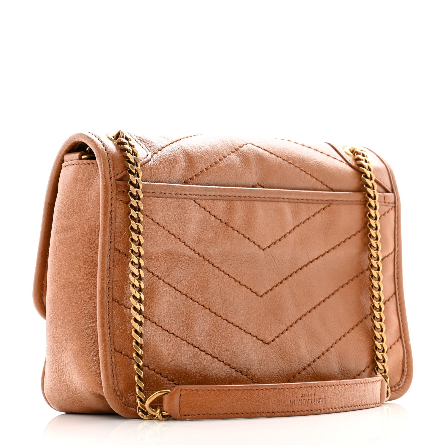 Saint Laurent Crinkled Calfskin Matelasse Monogram Baby Niki Chain Satchel Light Caramel 3 of 12