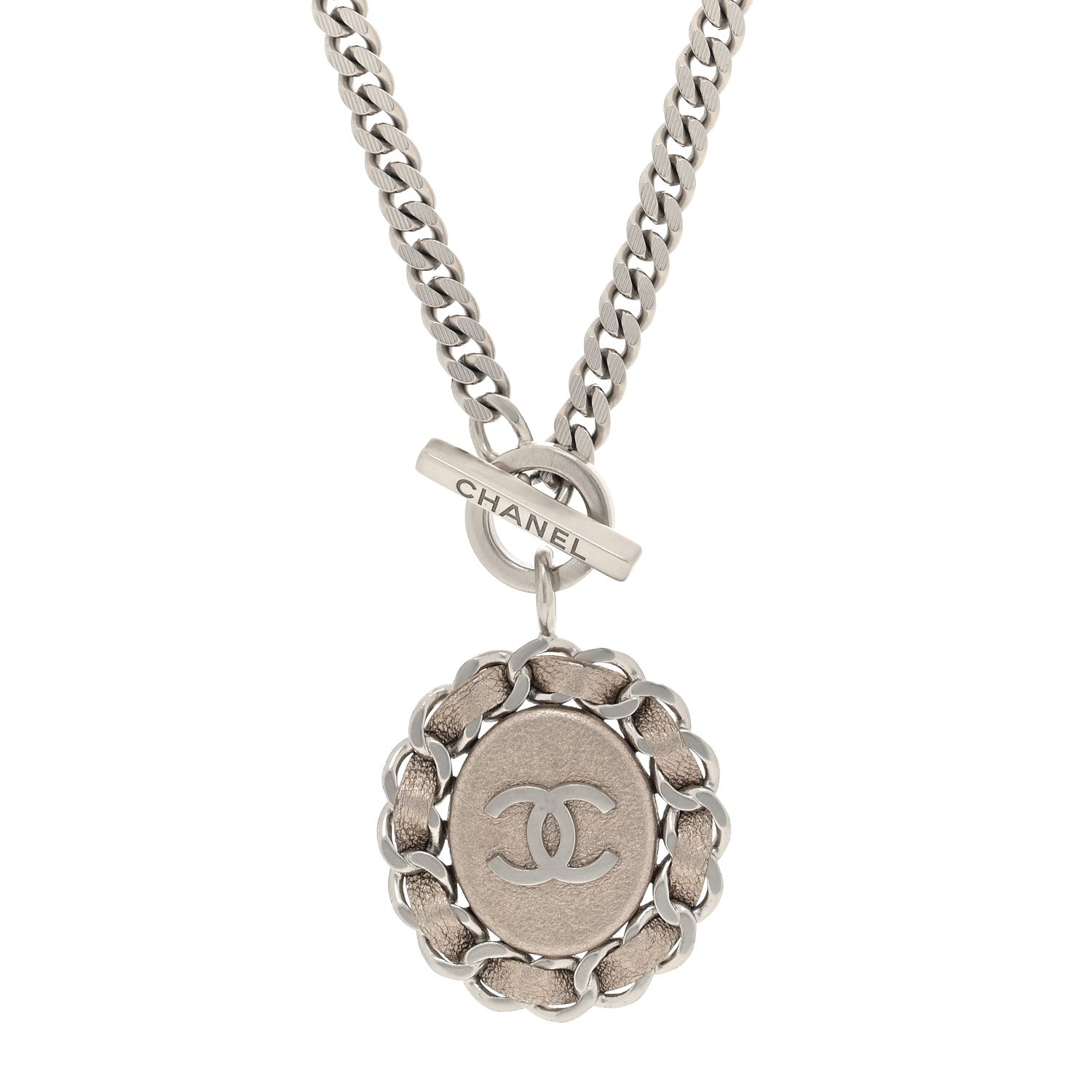 Chanel Lambskin CC Chain Pendant Necklace Silver 1 of 4