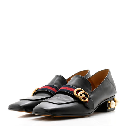 Gucci Betis Glamour Calfskin Web Pearl Embellished Peyton 35mm Loafer Pumps 36 Black 3 of 15