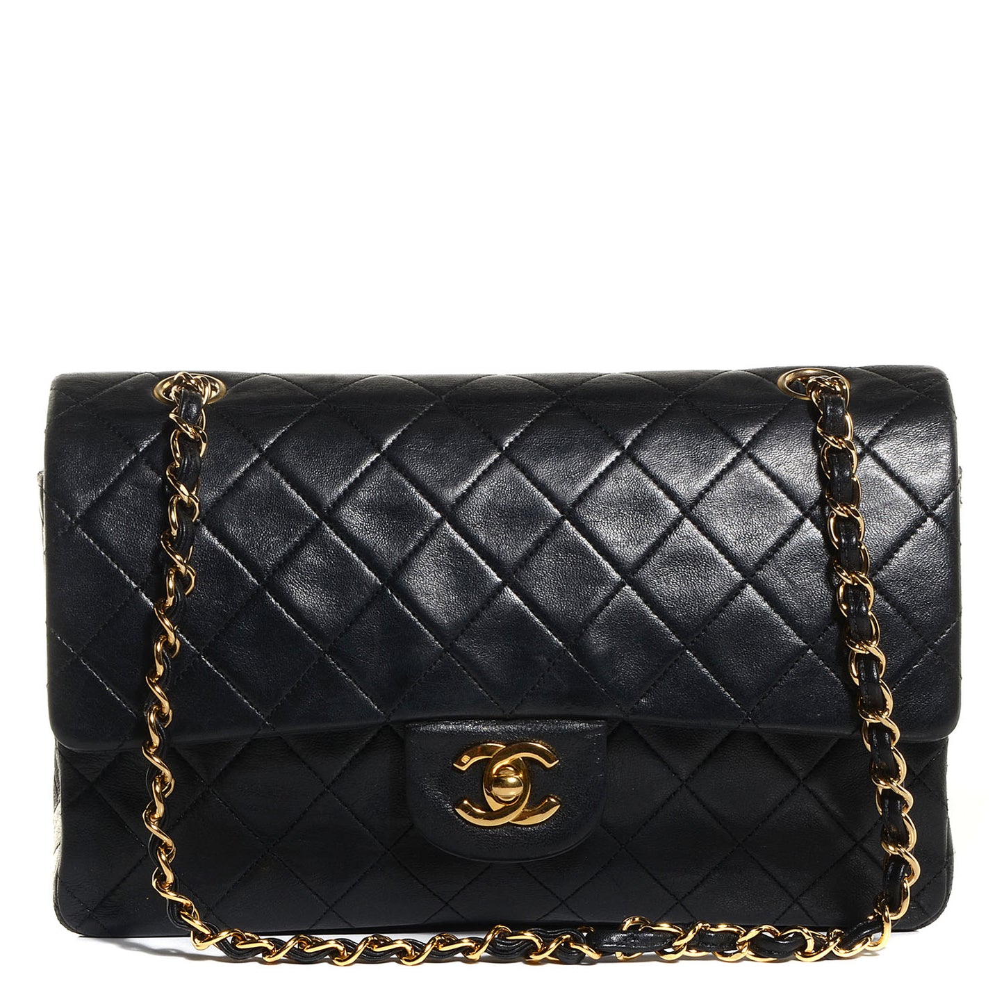 Lambskin Medium Double Flap Black