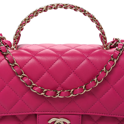 Chanel Lambskin Quilted Medium Crystal Top Handle Rectangular Flap Dark Pink 7 of 9
