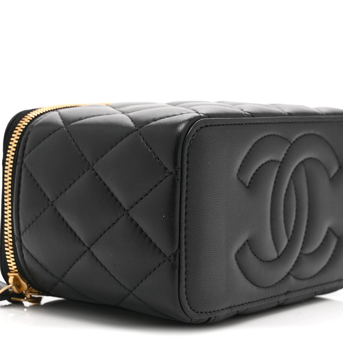Lambskin Enamel Quilted Small Coco Hearts Vanity Case With Chain Black