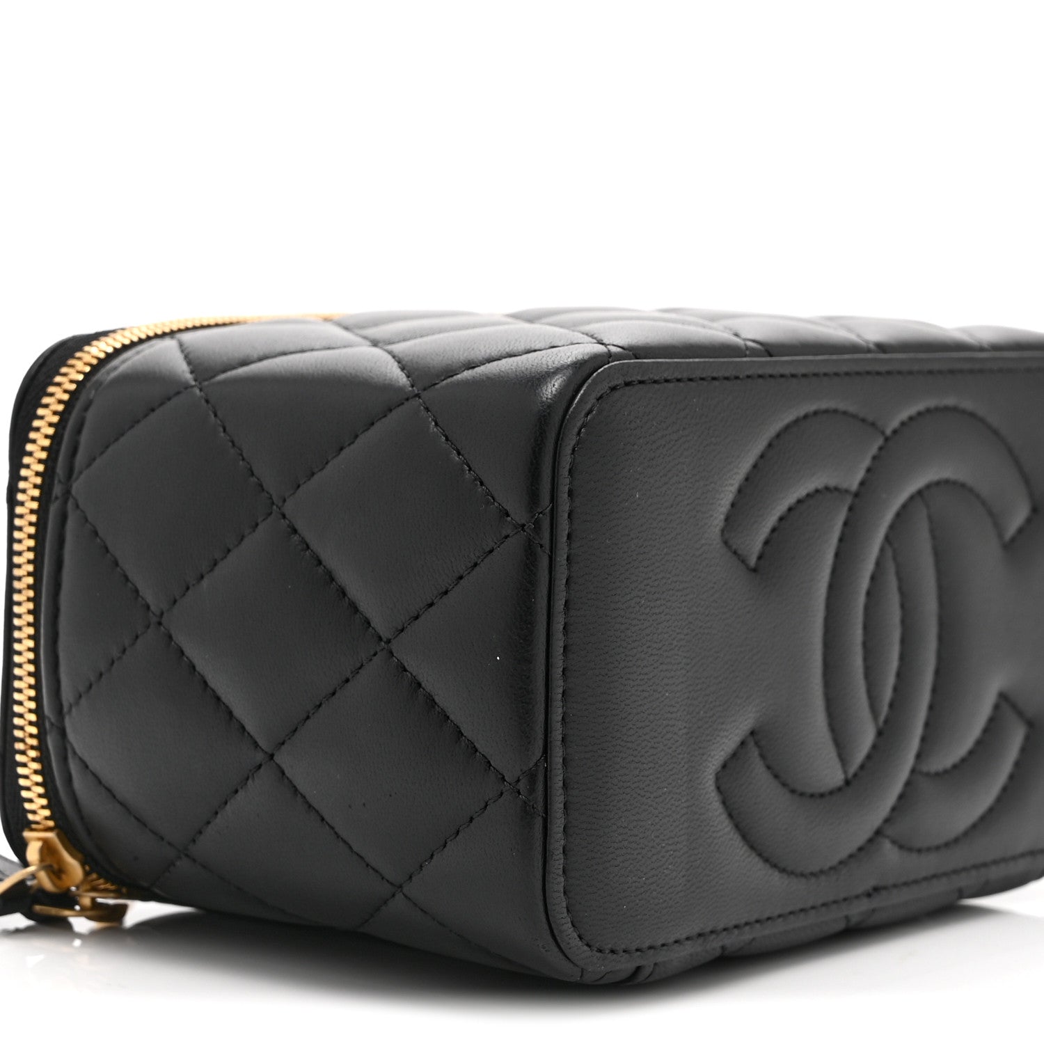 Chanel Lambskin Enamel Quilted Small Coco Hearts Vanity Case With Chain Black 10 of 11