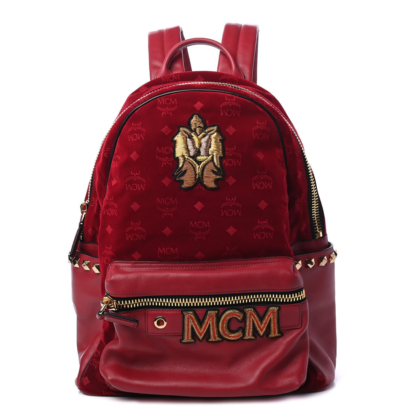 Velvet Monogram Medium Stark Insignia Backpack Ruby Red