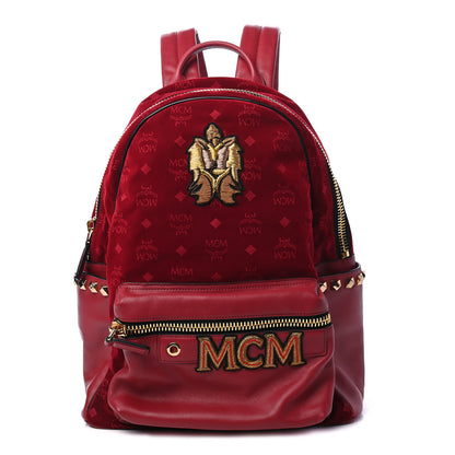 MCM Velvet Monogram Medium Stark Insignia Backpack Ruby Red 1 of 4