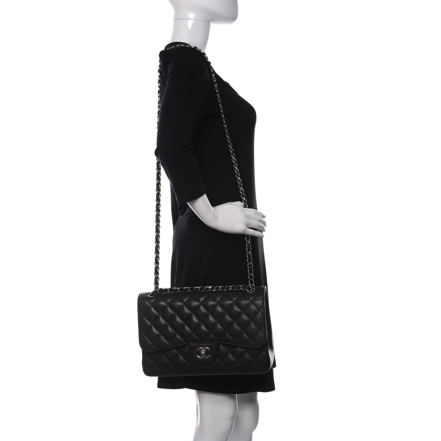 Caviar Quilted Jumbo Double Flap Black