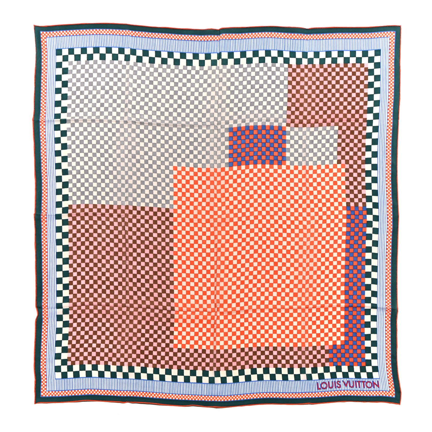 Silk Damier Aquarelle Scarf Piment