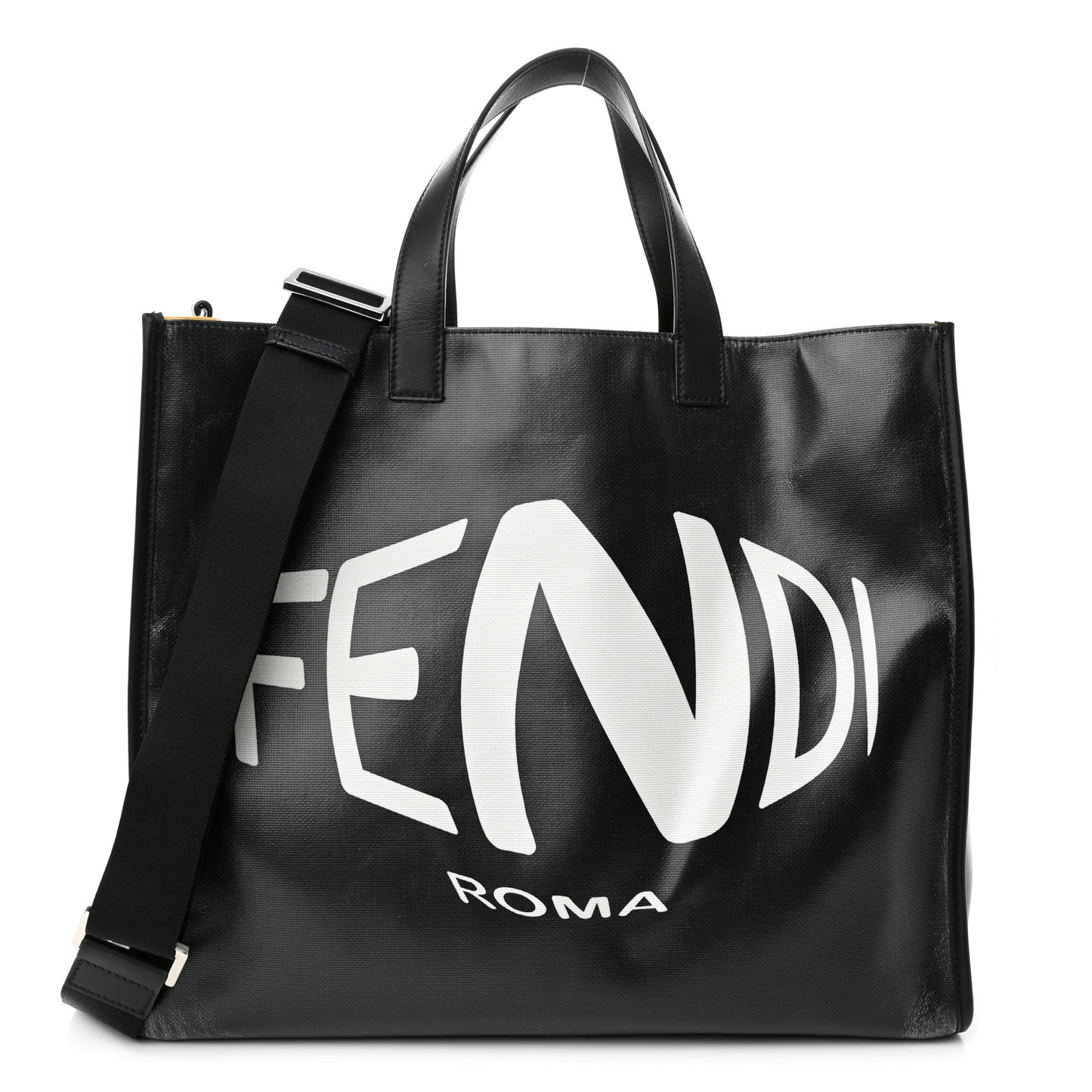 X SARAH COLEMAN Coated Canvas FF Fish Eye Logo Shopping Tote Black White