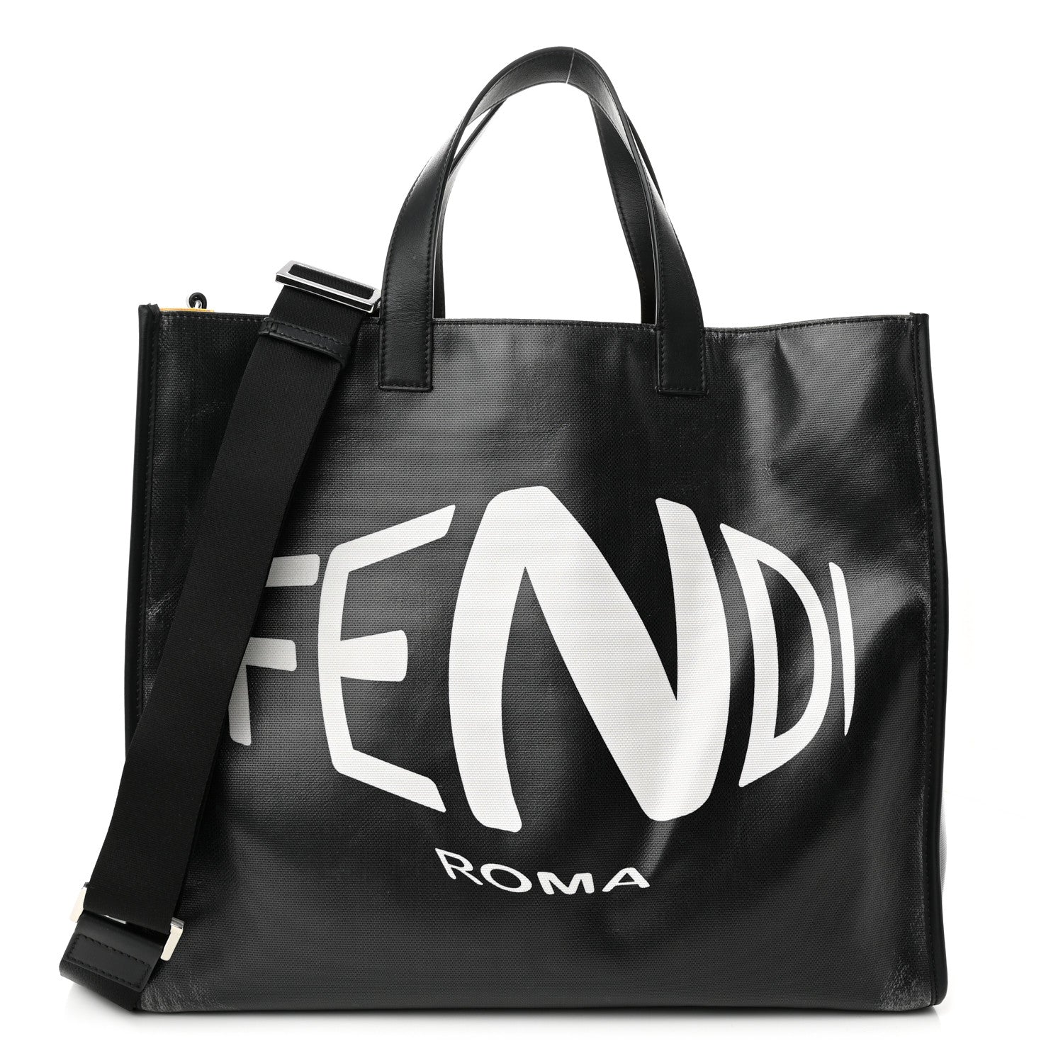 Fendi X SARAH COLEMAN Coated Canvas FF Fish Eye Logo Shopping Tote Black White 1 of 11