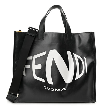 Fendi X SARAH COLEMAN Coated Canvas FF Fish Eye Logo Shopping Tote Black White 1 of 11