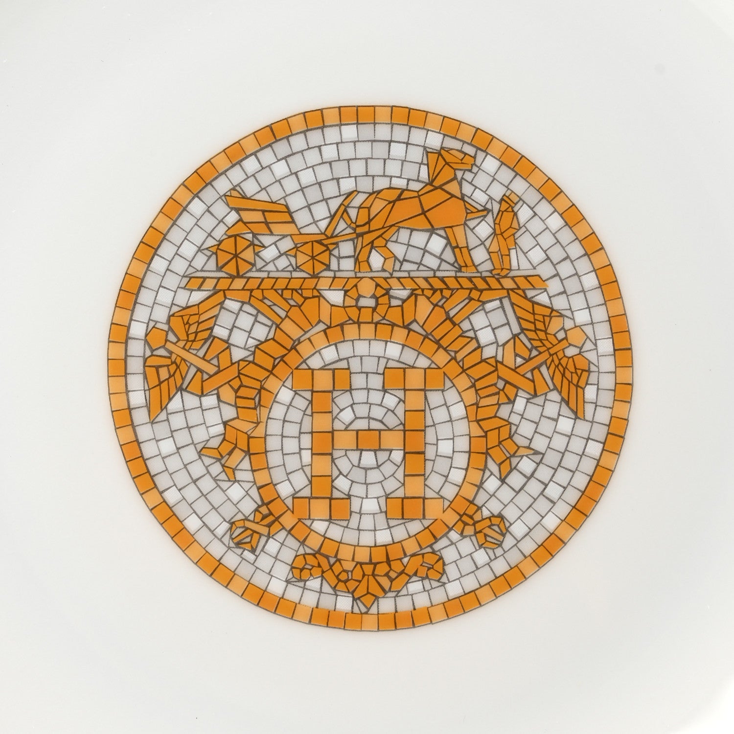 Hermes Porcelain Mosaique Au 24 Round Deep Platter Gold 5 of 9