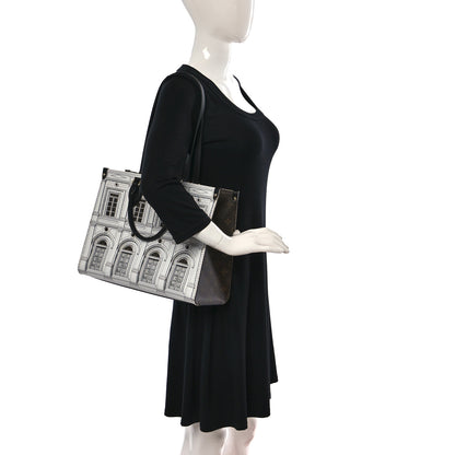 Louis Vuitton X FORNASETTI Calfskin Architettura Onthego MM Black White 2 of 8