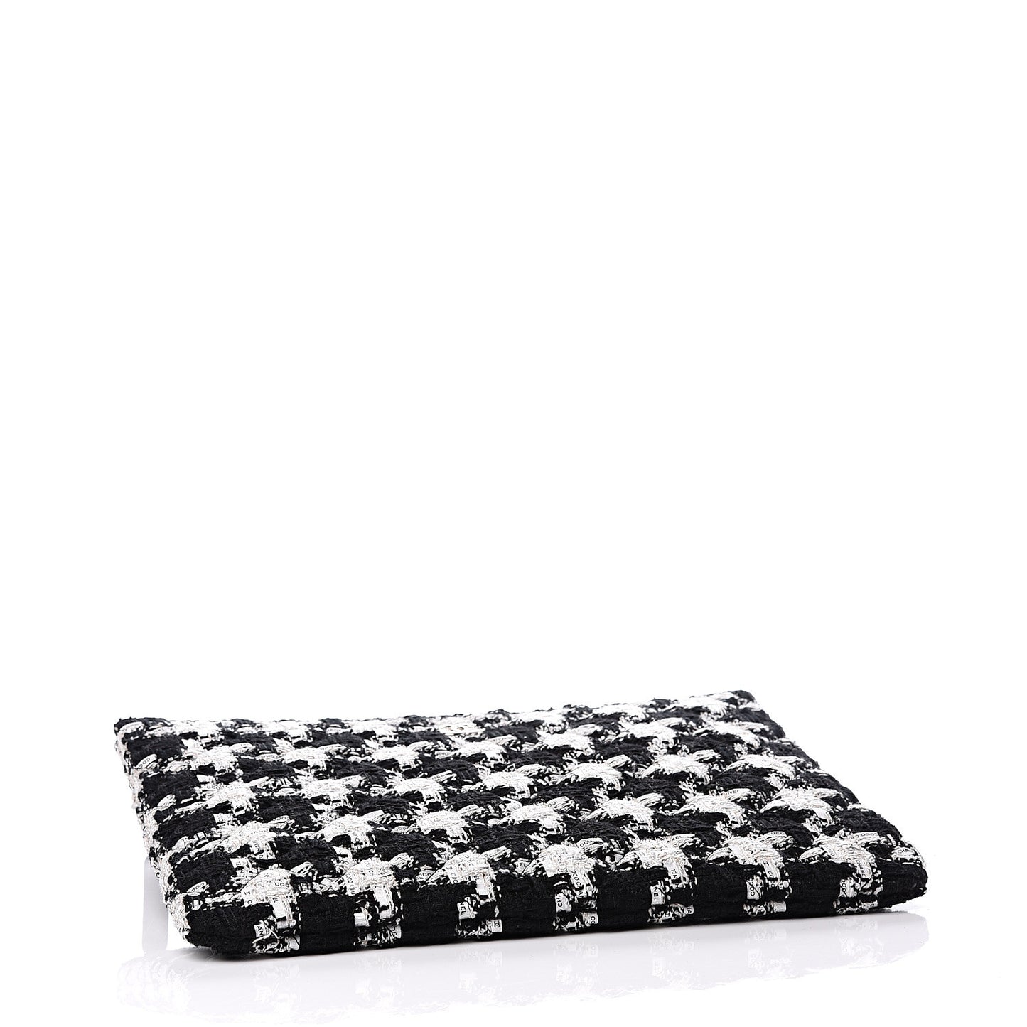 Tweed Quilted Medium Cosmetic Pouch Black Ecru White