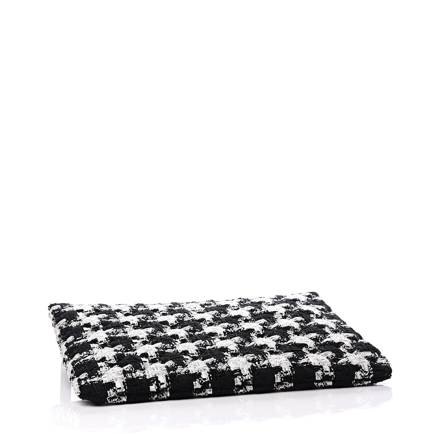 Chanel Tweed Quilted Medium Cosmetic Pouch Black Ecru White 3 of 10
