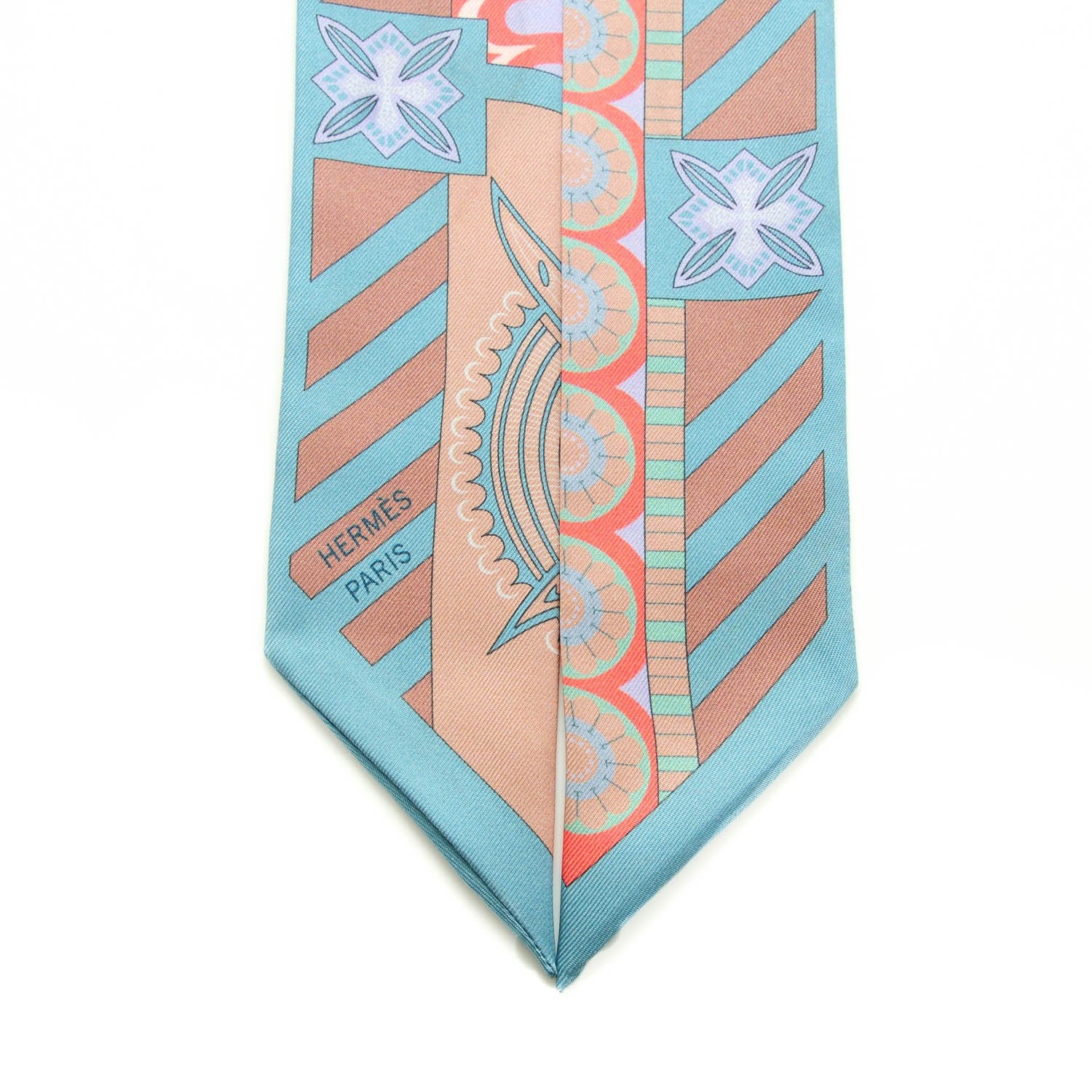 Hermes Silk Geometrie Cretoise Twilly Bleu Gris Corail 5 of 5