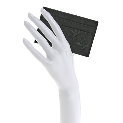 Louis Vuitton Calfskin Monogram Shadow Double Card Holder Black 2 of 6