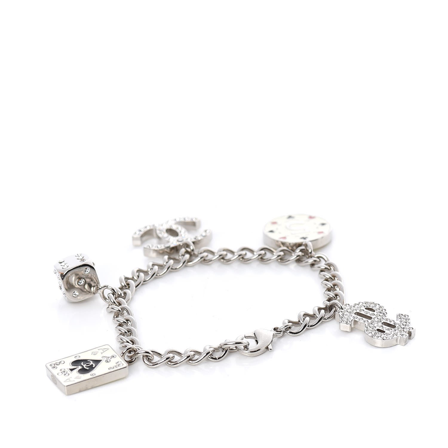 Chanel Crystal Wynn Exclusive Lucky Charm Bracelet Silver 3 of 5