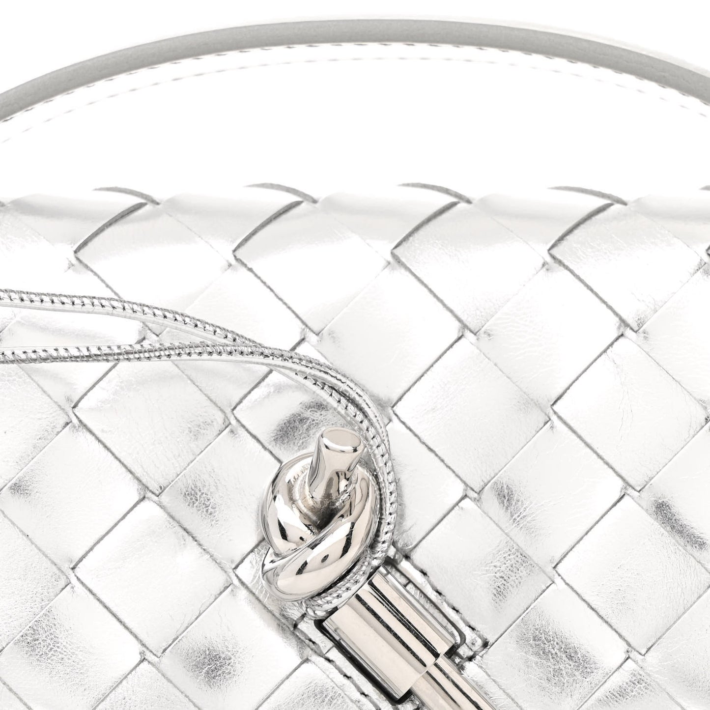 Metallic Nappa Intrecciato Long Andiamo Top Handle Silver