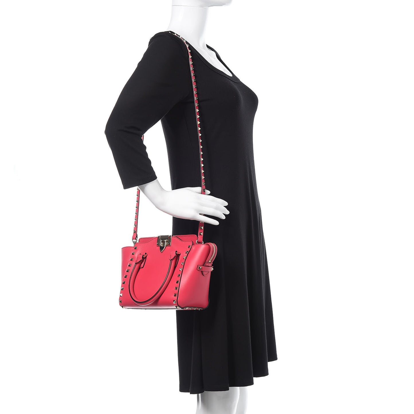 Vitello Mini Rockstud Double Handle Tote Deep Fuxia