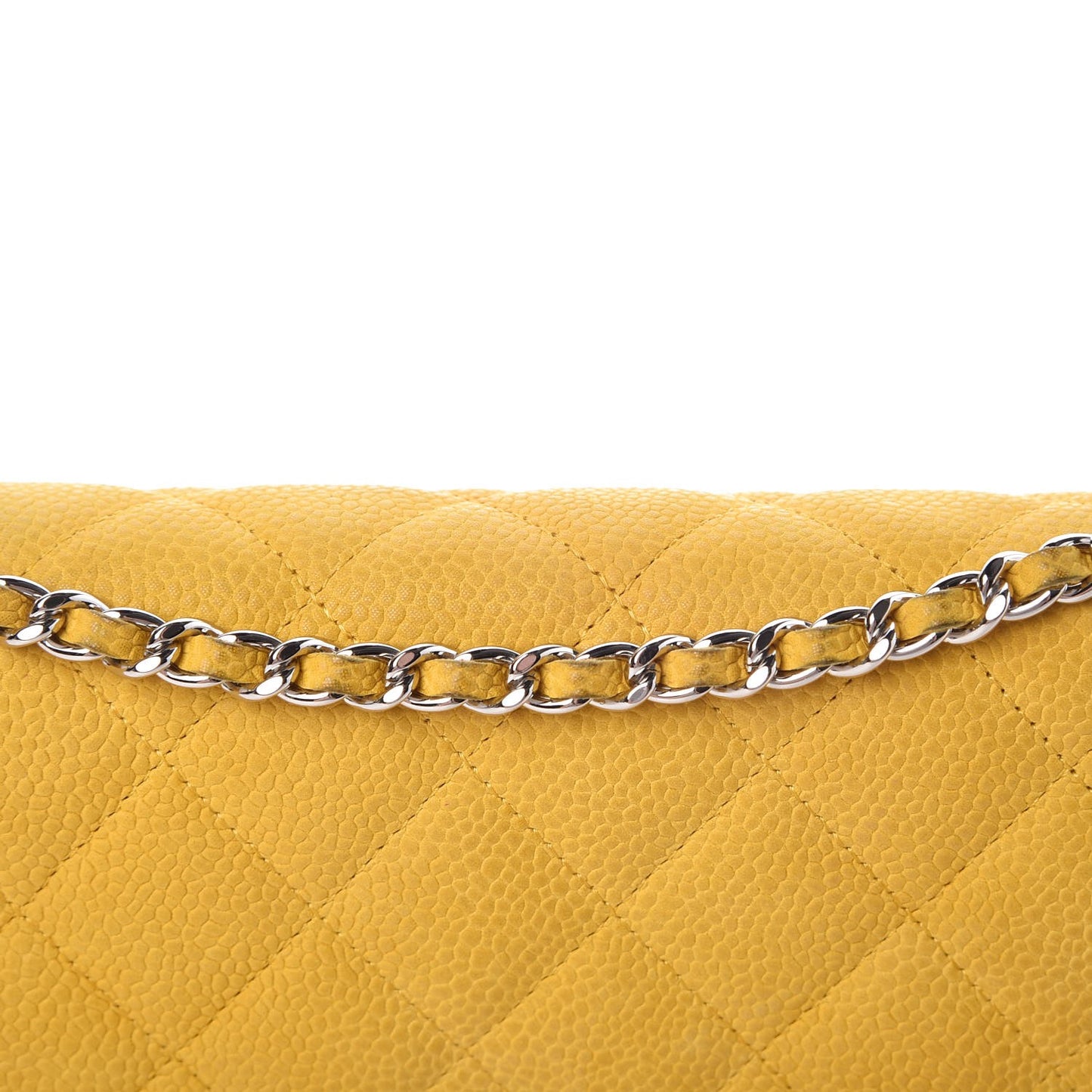 Iridescent Caviar Quilted Wallet on Chain WOC Yellow
