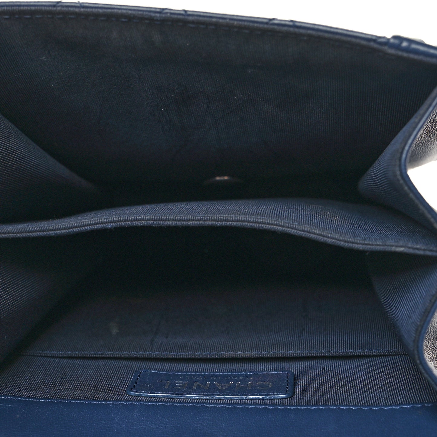 Calfskin Quilted North South Boy Flap Navy