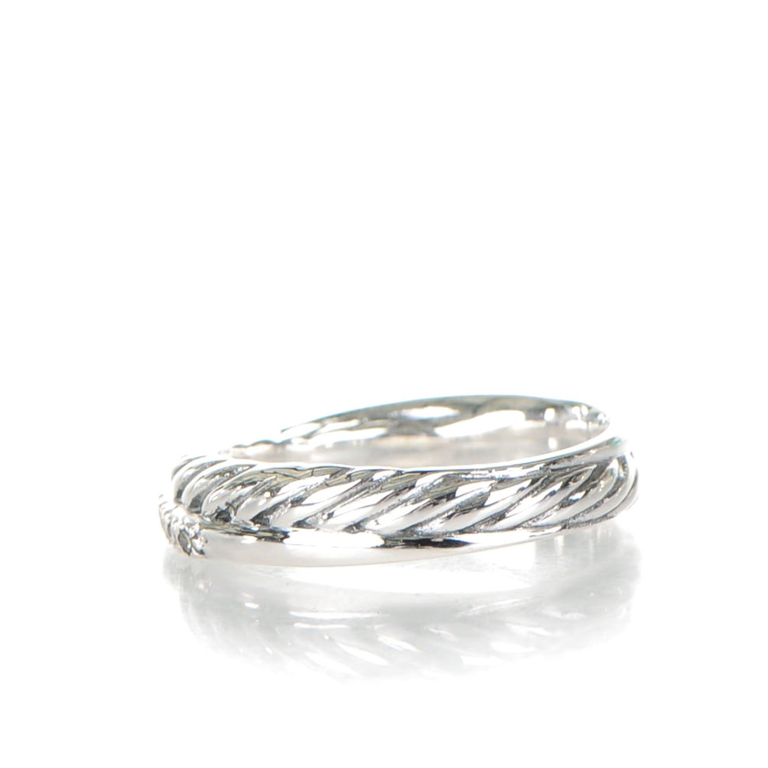 David Yurman Sterling Silver Pave Diamond 5mm Crossover Ring 53.5 6.75 3 of 4