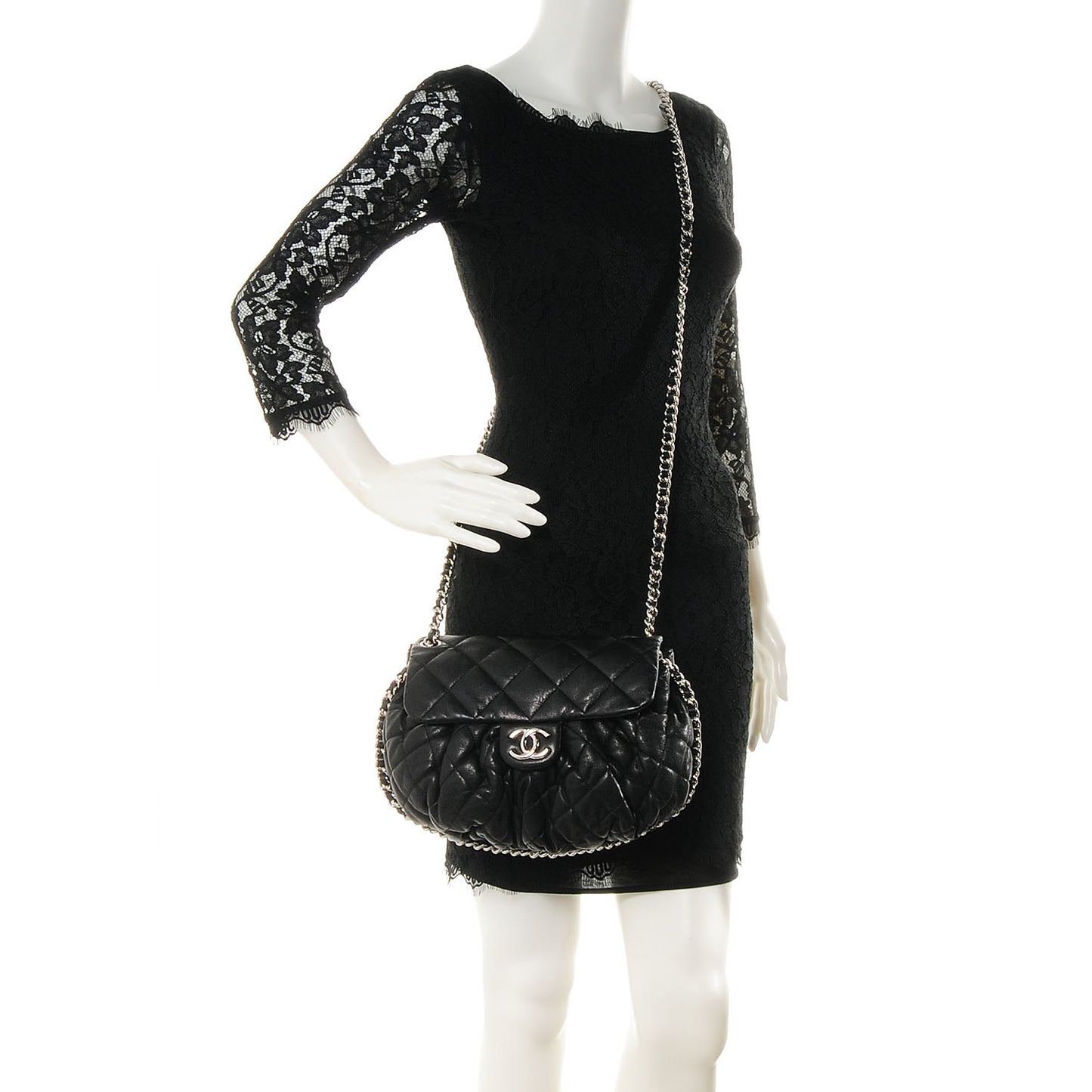 Lambskin Chain Around Medium Messenger Bag Black