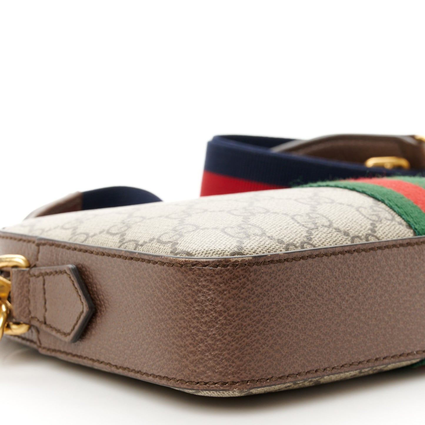GG Supreme Monogram Textured Dollar Calfskin Web Ophidia Wristlet Shoulder Bag Beige Ebony New Acero