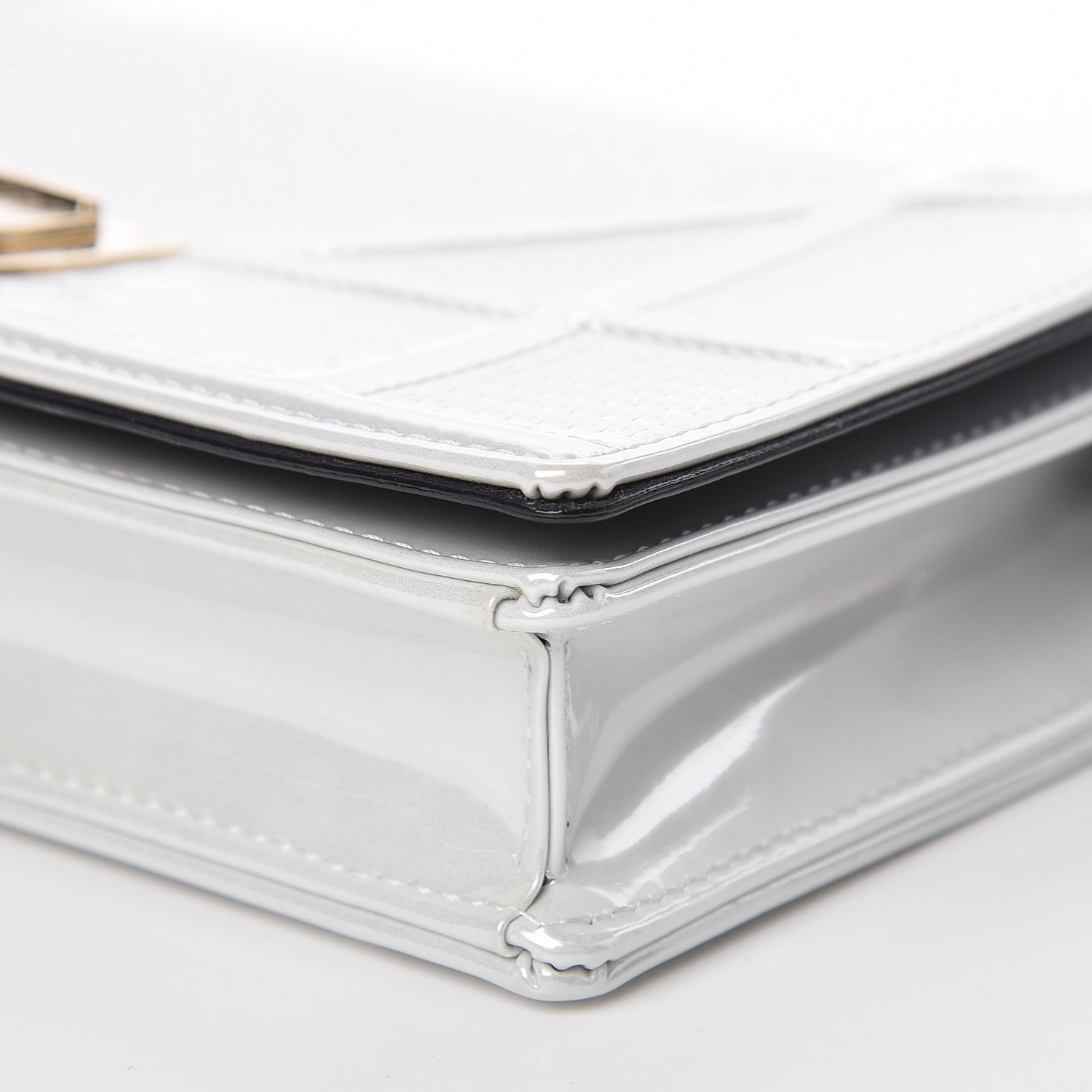 Christian Dior Patent Micro-Cannage Diorama Wallet on Chain Pouch White 12 of 16
