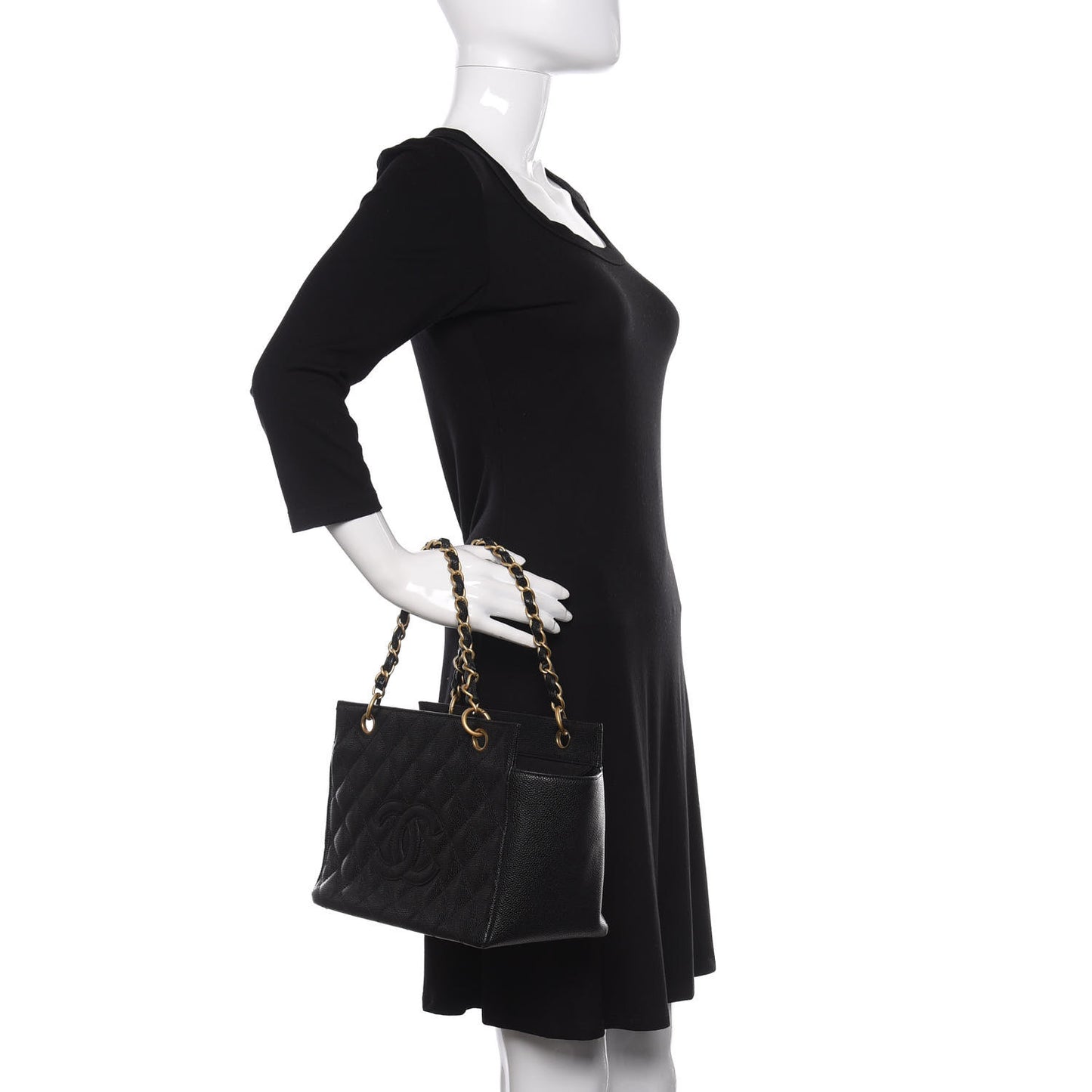 Caviar Quilted Petit Timeless Tote PTT Black