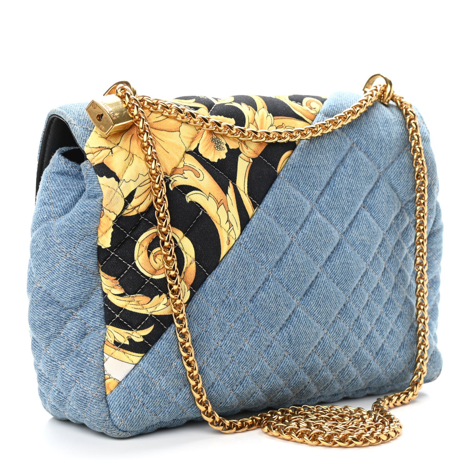 Versace Denim Barocco Printed Icon Small Crossbody Bag Blue 3 of 9